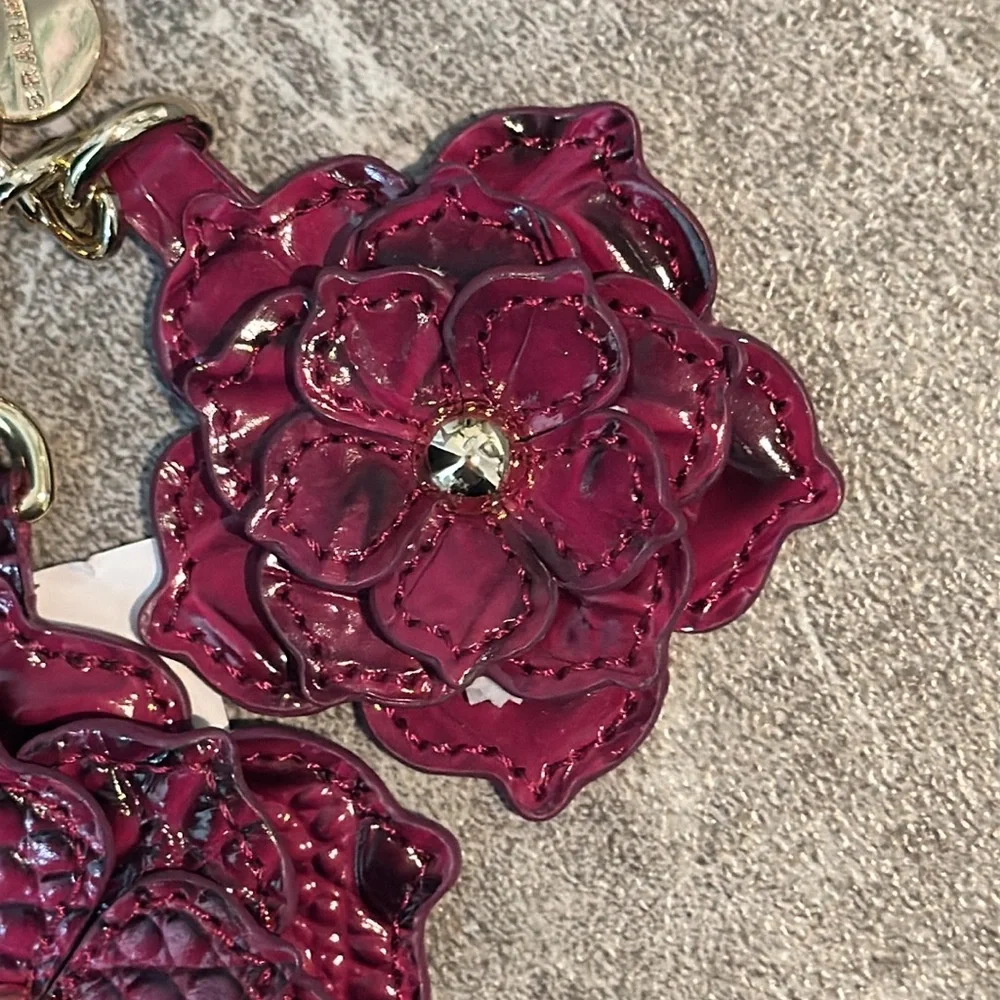 Brahmin Purple Flower Bag Charm Key Fob Keychain Flower Duo